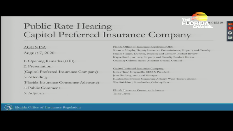 8 7 20 Office Of Insurance Regulation Rate Hearing For Capitol 