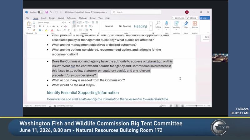 Washington Fish and Wildlife Commission Big Tent Committee