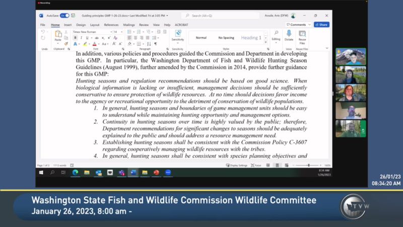 Washington State Fish and Wildlife Commission Wildlife Committee